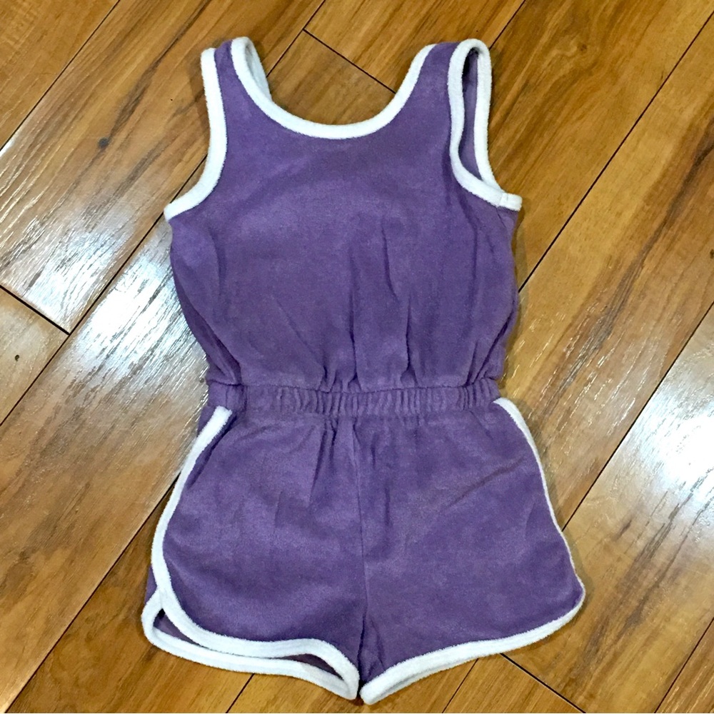 Cat Jack girl purple terrycloth tracksuit shorts overall one piece outfi…